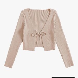 Elegant Beige Tie-Front Crop Cardigan
